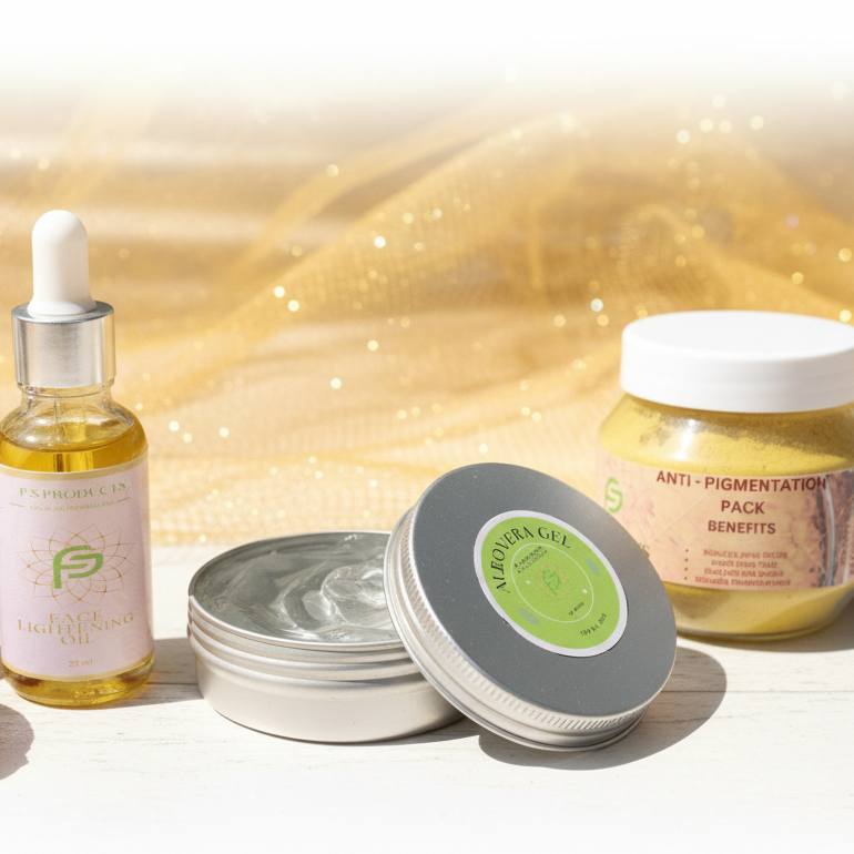 Natural beauty products including a bottle, jar, and coconuts on a light background with 'NATURAL BEAUTY COMBO' text.