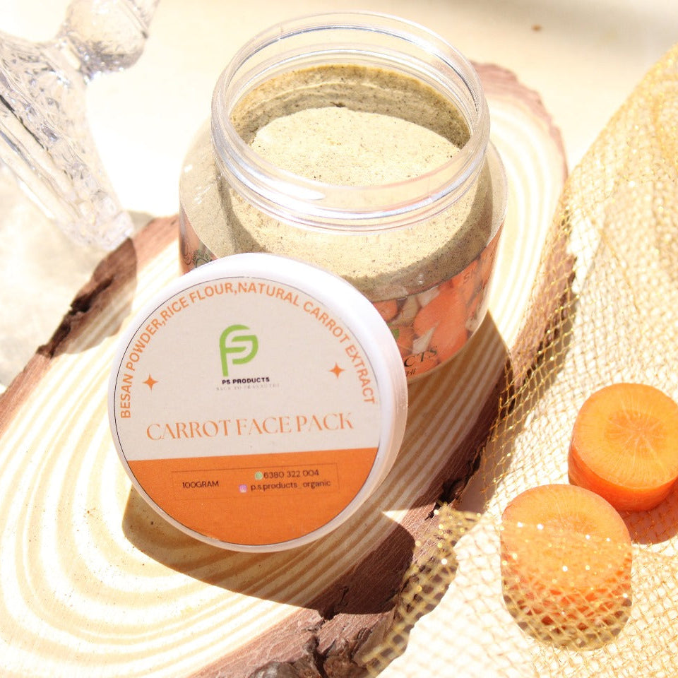 Carrot face pack jar with apricots on a wooden surface