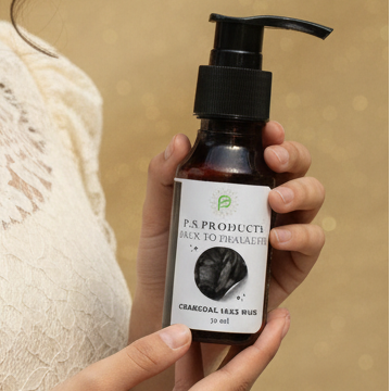 Woman holding a skincare product against a gold background